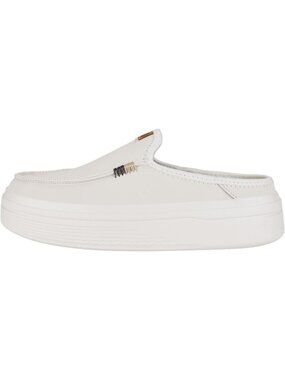Women's White Leather Austin Lift Platform Mule Lightweight Casual Slip-On Shoes